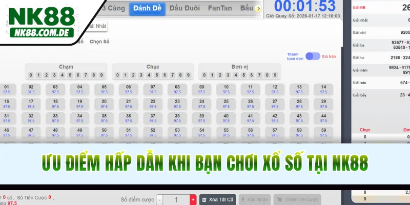 Ưu điểm hấp dẫn khi hội viên chơi xổ số tại NK88